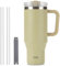Coffee Cup Travel Mug with Handle, 40oz Tumbler with Lockable Lid, Stainless Steel Vacuum Insulated Water Bottle with Straw, Leakproof & Portable Travel Cup for Hot and Cold Drinks (Light Khaki)