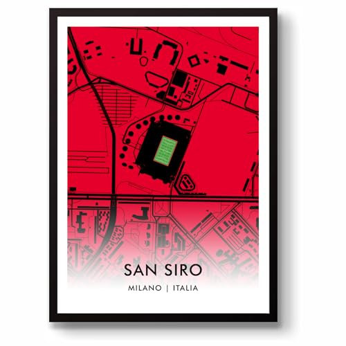 GroundDesigns AC MILAN Football Gift SAN SIRO Stadio Giuseppe Meazza Italia 90 Stadio Art Map A3 Stampa
