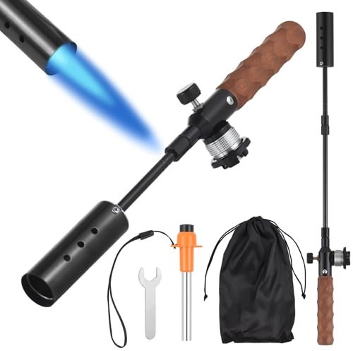 Kavolet Gasbrenner Dachbrenner Abflammgeräte Propanbrenner, Längenverstellbarer Unkrautbrenner für Propangasflaschen mit Flammenkontrollventil und Anti-Rutsch-Griff, Anzünder