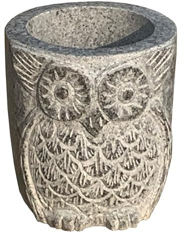 Dehner Blumentopf Eule, mit Bodenloch, Ø 20 cm, Höhe 22 cm, Topfvolumen ca. 6.9 l, Granit, grau
