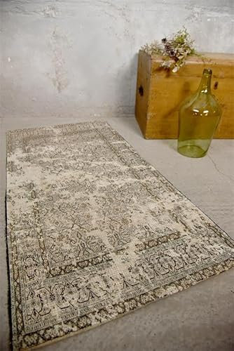 Vintage Teppich Vorleger Läufer Handgearbeitet Chenille Leder Jute Teppich Wohnzimmer Schlafzimmer Flauschig Weich Shabby Landhaus Style Muster Antik (799700 Chenille 70x140cm Grau Creme)