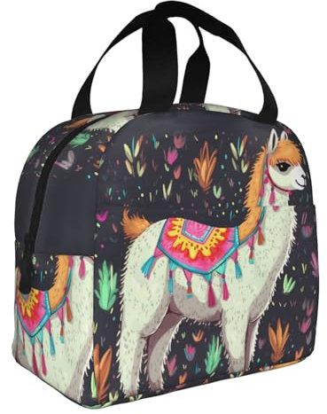 AMREWQYL Lunchtasche mit indischem Alpaka-Druck, tragbar, wiederverwendbar, isolierte Lunchbox