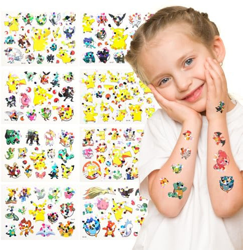 pokemon tattoo kinder pokemon tattoo, 8 Blätter Temporäre Tattoo Set Tattoos Wasserdicht für Geburtstagsgeschenke Kindergeburtstag Mitgebsel