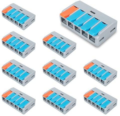 Innfeeltech Ternimal de conexión de 10 piezas, abrazadera de conexión de 5 puertos, paralela, con palanca, conectores de cable con abrazadera de conductores de 0,2-4 mm² Para proyectos de bricolaje