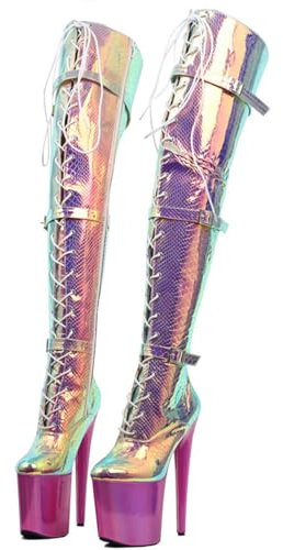 RJXGECUF High Heels 20cm Kniehohe Stiefel Snake Thin Heel Pole Dance Stiefel,Pink-39