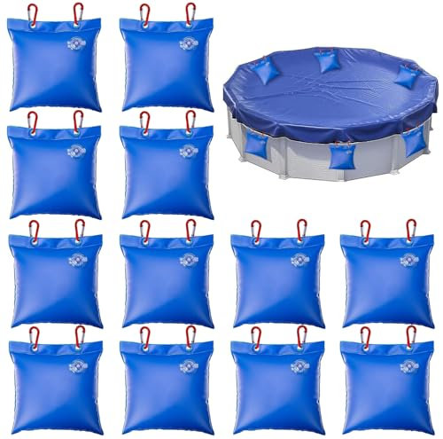 Lot de 12 poids de bâche de piscine avec crochets, sacs d'eau de piscine en PVC épais, sac à suspendre, poids de bâche d'hiver antigel pour piscine hors sol, sacs muraux d'hiver robustes