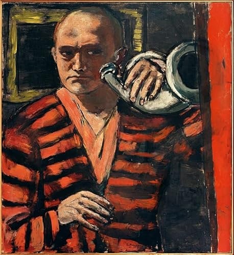 OuDeZjzhu Vintage Leinwand Wandkunst Vintage Leinwand Wandkunst Leinwand Wandbild Selbstbildnis mit horn von max beckmann Bilder Druck Wandgemälde für Heimdekoration 60x90cm