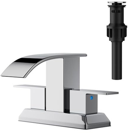 RUMOSE Robinets de salle de bain cascade en chrome poli de 10,2 cm avec drain pop-up à deux poignées 2 ou 3 trous Robinet de lavabo pour camping-car Robinet mélangeur de lavabo en acier inoxydable