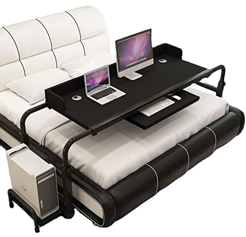 VAESAZDSZ Table de lit Table de Chevet Mobile avec roulettes et Plateau inclinable, Bureau d'ordinateur, Poste de Travail Debout, Plateau-Repas, Table pour Fauteuil Roulant, Table de mobilité