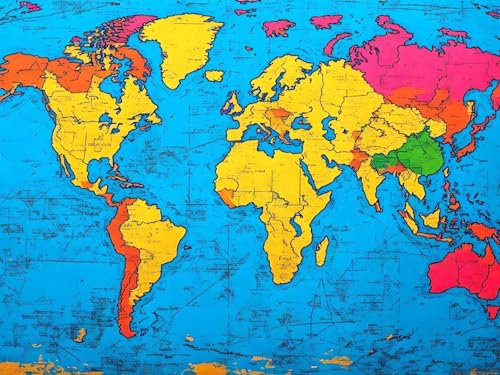 5D Mapa del mundo en color Diamond Painting Kit Complet, Kit de Pintura de Diamantes Kits Adultos, Pintura Diamante Kit Bordado Cristal Diamante Art, para Navidad Decoración de Pared 70x100cm P-357