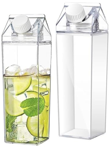 2 Pièces Bouteille D'eau Claire, 1000 ml Bouteille D'eau Claire, Bouteille de Lait Carrée, Bouteille de Jus de Fruits, Réutilisable, pour les Pique Niques, le Camping