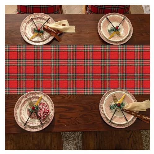 JMORCO Tischläufer Weihnachten Weihnachtstischläufer, rote Schottische Tartan-Karo-Tischdecke, Weihnachtsdekoration for Zuhause, Festival, Geschenke, Tischläufer(30x240cm)
