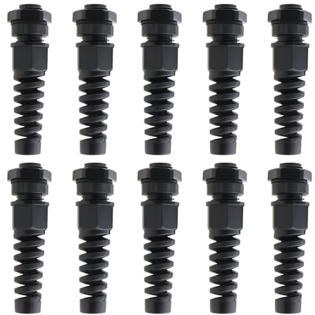 VGOL 10 Prensaestopas PG7 IP68 de Color Negro de Nailon Resistente Al Agua de 3 A 6,5 Mm con Contratuerca Ajustable Y Protección Contra Tensión para La Fijación de Cables