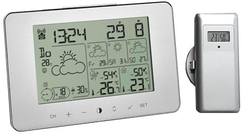 TFA Dostmann Wetter Info Center METEOTIME PRIMO, 35.1156, Wetterstation, für 90 Wetterregionen in Europa, mit Regenwahrscheinlichkeit, Windstärke (silber)