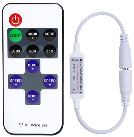 EuAcesry RF DC Telecomando LED Cablato 5-24V 5A Mini LED Dimmer Controller Adattatore Striscia LED per LED COB SMD 5050 3528 2835 5630 Striscia LED Monocolore
