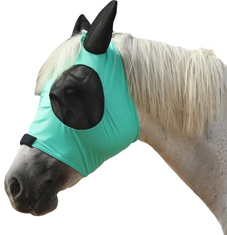 Gallopoff Fliegenmaske Pferd mit Ohren & Schopfloch – elastisches Material, atmungsaktiv, leicht, UV-Schutz, weich & passgenau Grün Cob