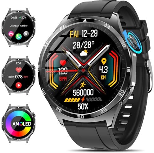 2025 Smartwatch Uomo con ECG/πliπππ¦π’π/HRV/Lipidi/Acido Urico/BMI/Sonno,1.43AMOLED Orologio Fitness con Chiamate,24h Cardiofrequenzimetro/Pressione Sanguigna/Temperatura Corporea (Moderno, Nero)
