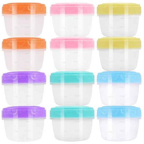WJMY 12 Stück Gefrierdosen Klein(80ml), Kleine Dosen mit Deckel Plastik, BPA-frei, Stapelbar, Wiederverwendbar, Schraubverschluss Auslaufsicher, für Soßen, Snacks und Beikost Baby