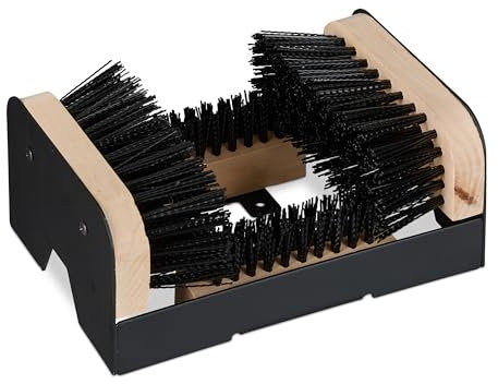 Relaxdays Cepillo Zapatos Exterior, Limpiador de Botas, Cerdas Resistentes, Rascador, Fijación al Suelo, Negro/Natural, plástico 40% Hierro 30% Madera, 1 Unidad