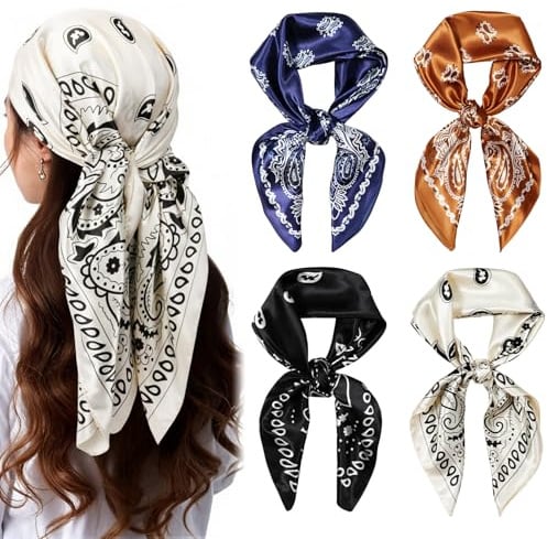 AOOSA Bandana, Große Quadratische Schals für Damen | Grafikdruck Seidentuch, Elegantes Satin Kopftuch für geeignet Haartuch Halstuch Haarschmuck Taschentuch, Geschenk für Damen