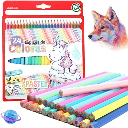 Canollo 24 Buntstifte Kinder, mit 24 Farben Buntstifte Set für Kinder und Erwachsene, Sechskantformat Holzstifte Set, für Mitgebsel Kindergeburtstag, Einschulung Mädchen Junge