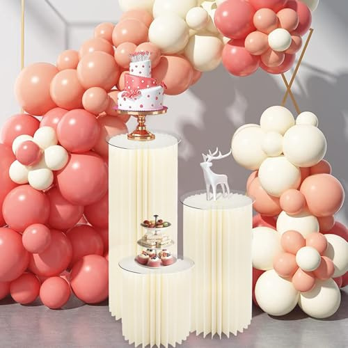 magalo 3PCS Cream White Round Cylinder Stands Foldable Cardboard Columns