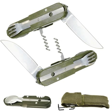 FortuneGlobe Couverts De Camping Pliable 2pcs?5 En 1 Set De Couverts De Camping?Set De D'Extérieur Avec Sac De Rangement,Et Pique-Niques De Randonnée