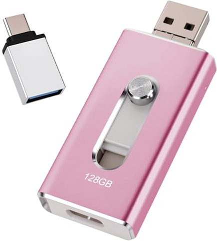 USB Stick 128GB für iPhone, MFi-zertifizierter 4-in-1 Speicherstick für iPhone/iPad/Android/PC,Flash-Laufwerk mit USB 3.0, Micro-USB, USB-C, Schnelle Datenübertragung, Backup für Fotos & Videos, Rosa