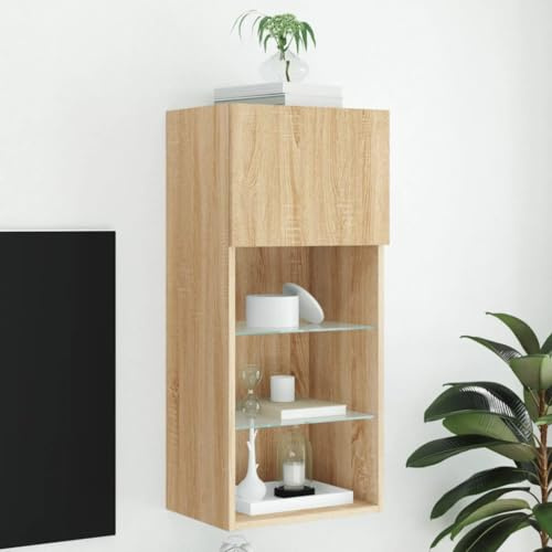 HaoChrymec TV-Schrank aus Holz mit LED-Leuchten, Fernsehkommode, Sideboard Wohnzimmer, mit RGB-LED, für Wohnzimmer, Sonoma-Eiche, 40.5 x 30 x 90 cm