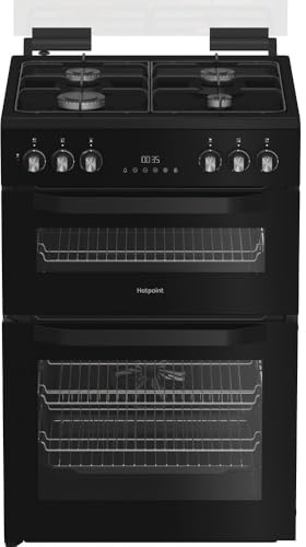 HDD6GDC2B1 Dual Fuel Cooker with Double Oven, 60cm, Gas Hob & Electric Oven, Multifunction Cooking, 4 Burner Hob, Cast Iron Pan Supports, Black, Energy Class A