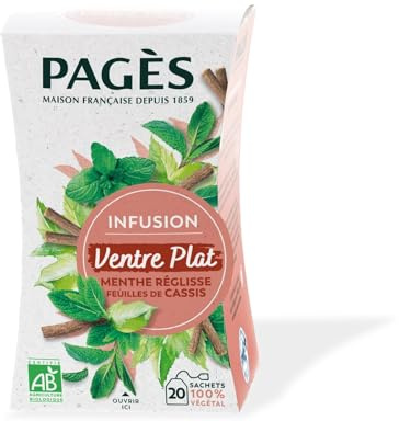 Pagès - Infusion BIO Ventre Plat (Menthe, Réglisse, Feuilles de Cassis) - Boîte de 20 Sachets, 100% Végétal