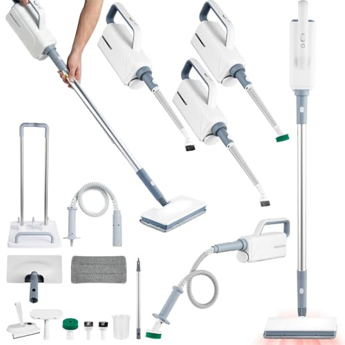 Dampfreiniger Upright 1500W Handgerät mit Abnehmbarem Reiniger, Multifunktionaler Dampfreiniger&Wischmopp, 15s Aufheizzeit, 2 Dampfstufen, 360ml Tank Dampfbesen Für Böden/Teppiche/Fliesen/Fugen/Küche