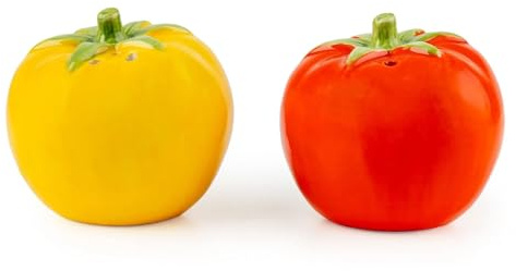 Tomato Salt & Pepper Shakers | Red and Yellow Tomato Shaped Salt and Pepper Pots | Novelty Ceramic Cruet Set
