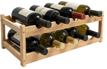 Relaxdays Weinregal, 8 Flaschen, Bambus, HBT 16,5 x 45 x 23,5 cm, Weinhalter für Rot- & Weißwein, Flaschenregal, Natur | Weinhalter für Rot- & Weißwein, Flaschenregal