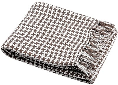 Alphadeco Plaid Picabo - Webmuster Hahnentritt Decke 130x150cm - Überwurf aus weicher Baumwolle (Plaid Taupe - 130x150)