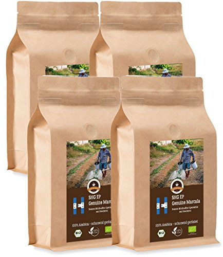 Kaffee Globetrotter - Bio Honduras Genuine Marcala - 4 x 1000 g Grob Gemalen - für Kaffee-Vollautomat, Kaffeemühle - Röstkaffee aus biologischem Anbau | Gastropack Sparpack