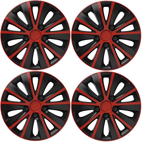 UKB4C 4 x Back & Red Alloy Look Wheel Trims Hub Caps 14 fits Peugeot 106 107 108 206 207 208
