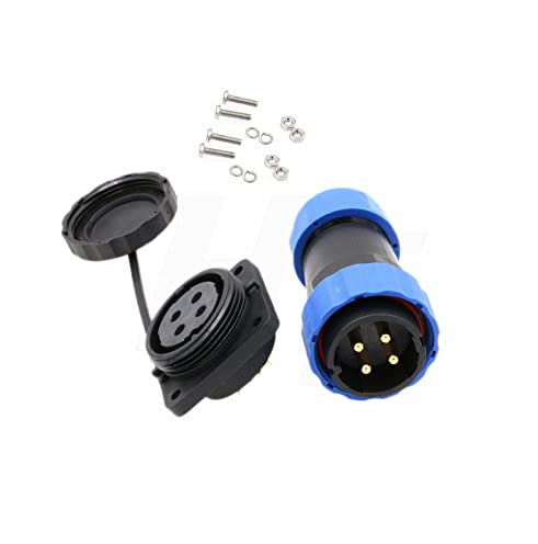 HangTon HE29 4-poliger Stecker, industriell, wasserdicht, IP68, rund, Kunststoff, männlich, weiblich, Drahtstecker, hohe Leistung (4-polig, 45 A, 380 V)
