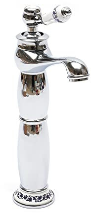 Wasserhahn Bad Hohe Badarmatur Retro Waschtischarmatur Einhebel Mischbatterie Waschbecken Armatur mit Keramik Griffe für Badezimmer (Silber)