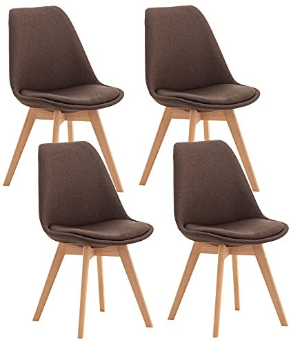 CLP 4er Set Esszimmerstuhl Linares Kunststoff I Stoff I Samt I Cord I Lederoptik I Lehnstuhl Mit Holzgestell, Farbe:braun, Material:Stoff