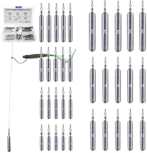 BITEFU 35 Stück Angelzubehör Fishing Blei Laufblei Angeln Sinker Dropshot Blei Set mit Box,7 Sizes