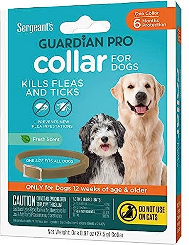 Sergeant's Guardian Pro Flea & Tick Collar for Dogs, Kills Fleas & Ticks, Long Lasting Protection for 6 Months, Fresh Scent, One Size Fits All, 1 Collar