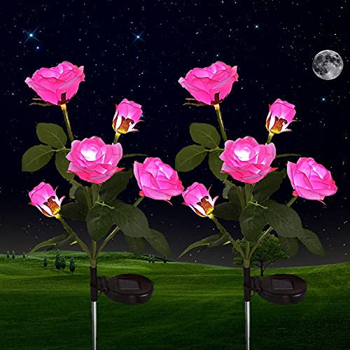 ZVO Solarlampen für Außen Garten, 2 Stück Solarleuchten Garten Deko mit 10 LED Rose Blume Lichter, Solar Wegeleuchten Außen Gartenleuchte Lampen für Outdoor Rasen Feld Weg Terrasse(Rosa)