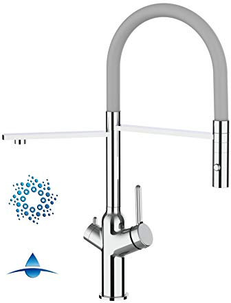 4-Wege Küchenmischer Küchenarmatur für Sprudelanlagen und Wasserfiltersysteme mit abnehmbarer 2 strahliger Handbrause - Grau