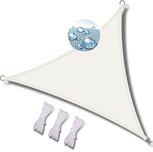 MEEYI Telo da Sole 6x6x6 Riso tendalino Laterale avvolgibile Tenda Parasole Esterno ombreggiante Giardino Tenda a Vela ombreggiante Triangolare Resistente allo Strappo con Corda di Fissaggio-Bianca