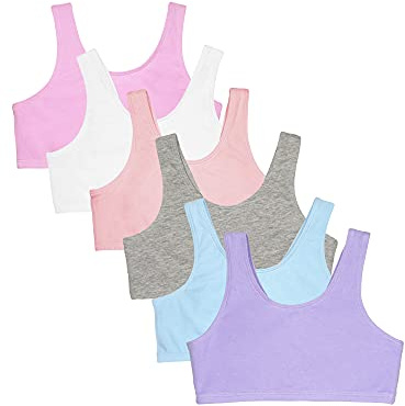 Fruit of the Loom Girls' Cotton Built-Up Stretch Sports Bra, Hyacinth/Eyeshadow/Grey Heather/White/Lilac/Blushing Rose, 34
