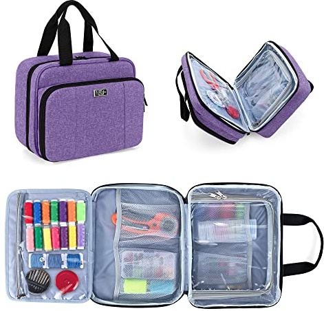 Luxja Nähen Organizer Tasche, Nähset Aufbewahrung, Nähmaschine Zubehör Tasche für Nähgarn, Nähnadeln und Nähzubehör (OHNE ZUBEHÖR), Lila