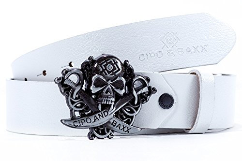 Cipo & Baxx Herren Gürtel Modell 09 Weiß 105cm x 3,8cm