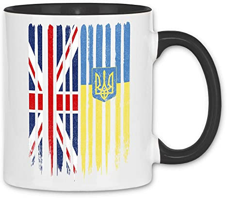 wowshirt Tasse UK Ukraine ukrainische Flagge Dreizack Wurzeln, Farbe:White - Black