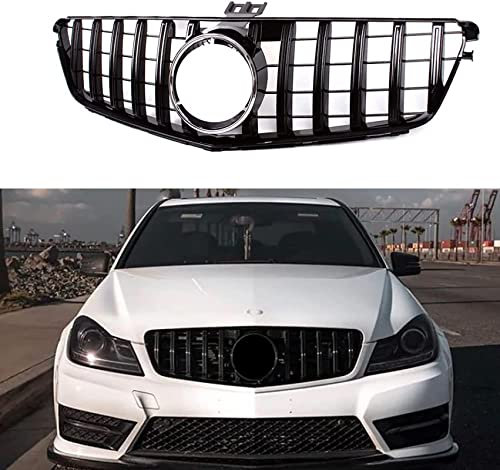 Gangying W204 Kühlergrill, GTR GT Style Frontgrill für Mercedes C-class W204 S204 C180 C200 C250 C300 C350 C400 2008-2014 Schwarz glänzend(Nicht passen C63,ohne Kamera)